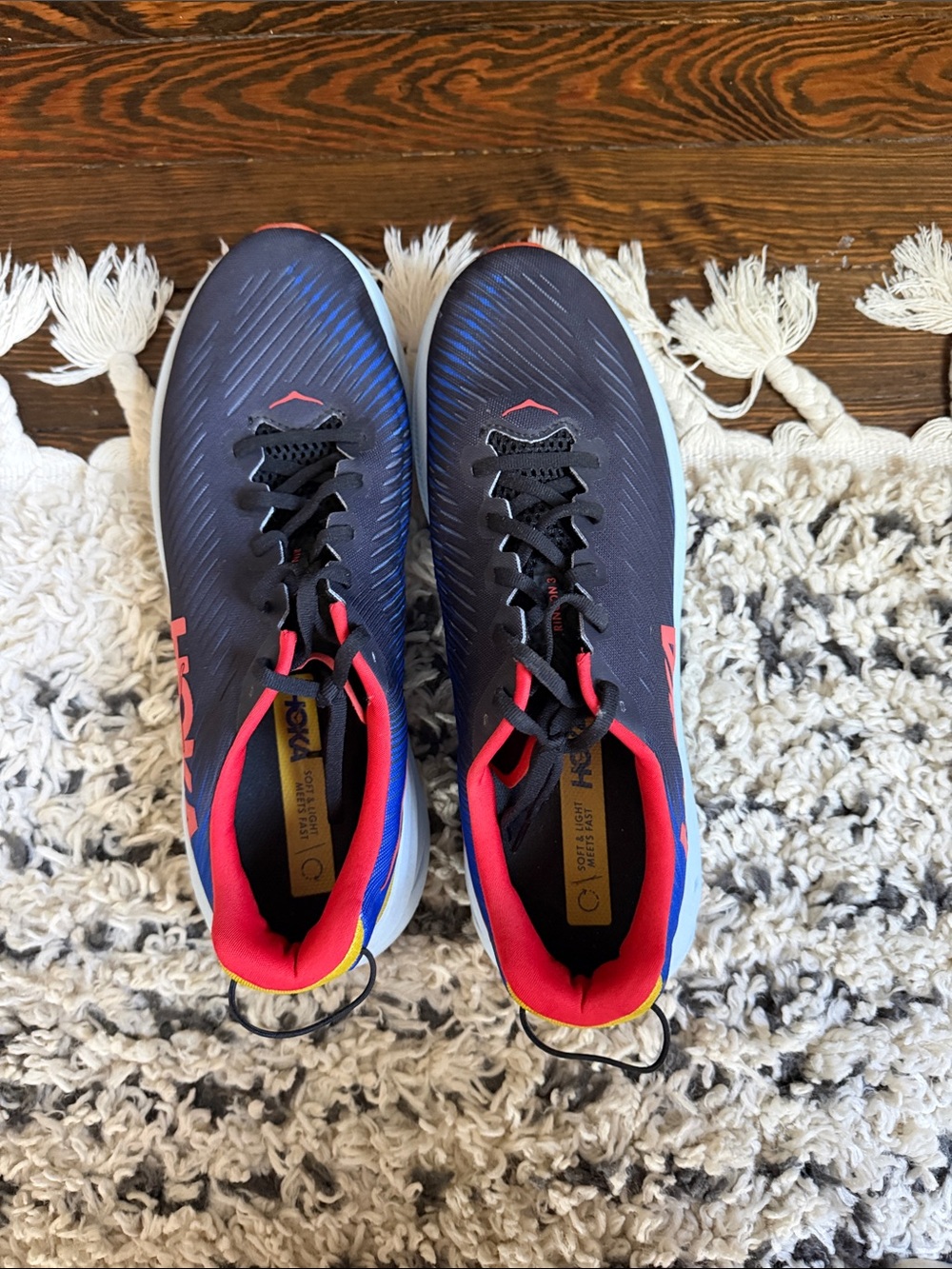 Hoka One One Men's Athletic Shoes - Black with Blue & Red Accents